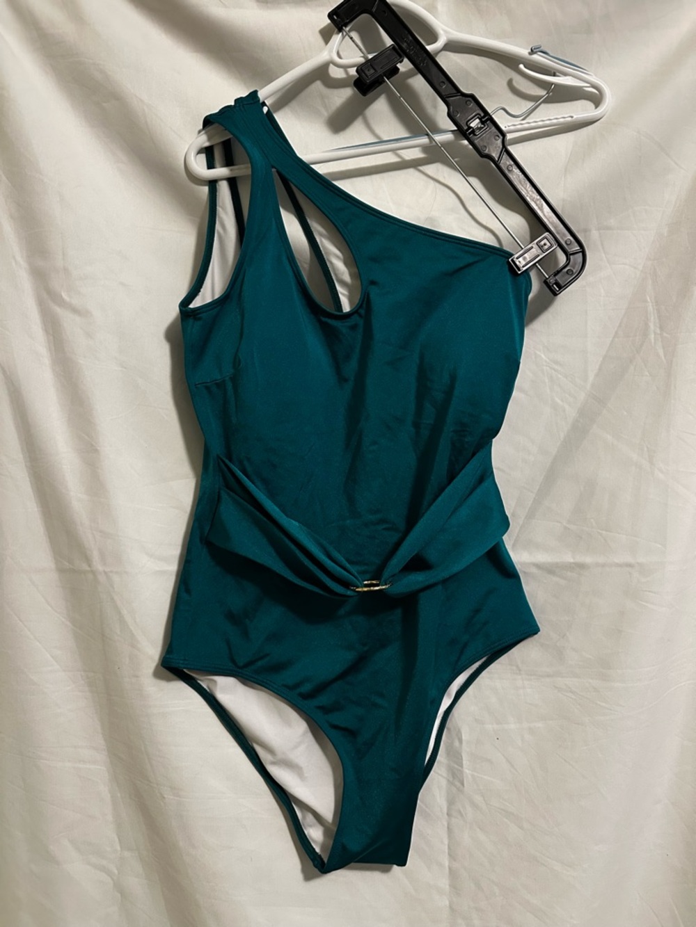 Amiana One-Shoulder Twist-Front Teal Swimsuit